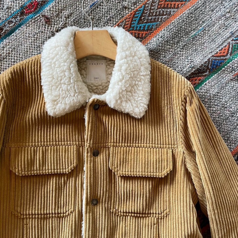 Sandro Shearling & Corduroy Trucker Jacket in Mustard - Season H2018 - Size M - Picture 1 of 15